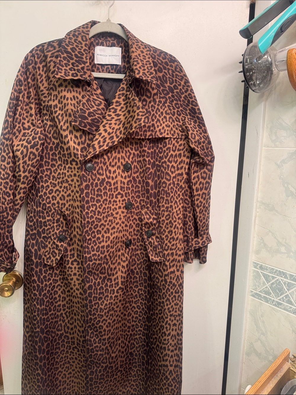 Rebecca Minkoff Leopard Print Double-Breasted Trench Coat - Brown